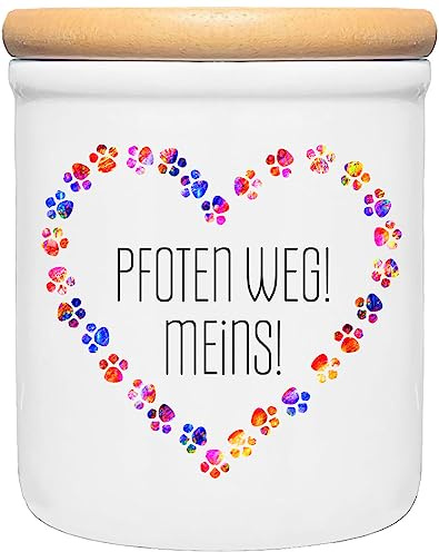 Cadouri Keramik-Leckerlidose » Pfoten weg! Meins! «┊Snackdose Keksdose Aufbewahrungsdose┊mit Holzdeckel