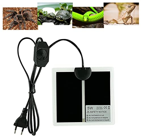FIPASEN Terrarium Heizmatte, Reptil Heizmatten mit Temperaturregelung für Reptilien Schildkröten Schlangen Eidechse Gecko Einsiedlerkrebs Amphibien - Abnehmbares Heizkissen (5W:15x14CM)