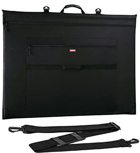 Nicpro Light Weight Art Portfolio Bag, 18x24 Black Art Canvas Portfolio Case with Detachable Shoulder Strap, Leather Corners, Carrying Storage Case for Artwork, Poster, Sketching, and Drawing