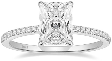 EAMTI 3CT 925 Sterling Silver Engagement Rings Radiant Cut Solitaire Cubic Zirconia CZ Wedding Promise Rings for Her Wedding Bands for Women Size 8