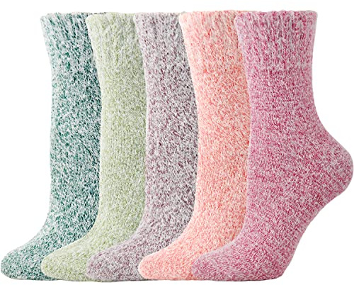 Marchare Women Wool Warm Thick Fluffy Socks Winter Fuzzy Cozy Socks For Women Pink/Dark Pink/Light Green/Dark Green/Liner Brown 5-8