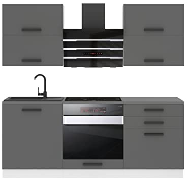 Belini Cuisine Equipee Complete Emily Muebles de Cuisine Complets - 180 cm. Cuisine Complete sans Plan de Travail, Argent Mat