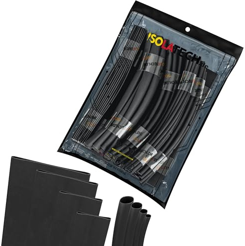 ISOLATECH Assortiment Thermorétractable 15m 3:1 Noir avec Adhésif | Ø3 Ø5 Ø8 Ø10 Ø15 Ø20 Ø30 Ø40mm, Non Marquée, Pièces De 20cm