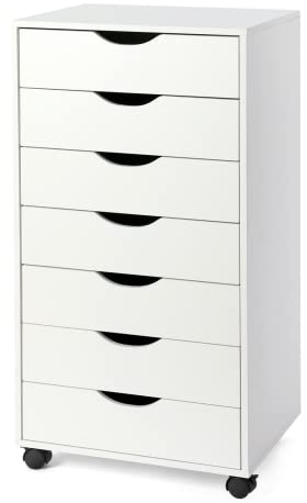 TUSY 7 Drawer Storage Organizer on Wheels, Mobile File Cabinet with Locking Casters, Tall Chest of Drawers for Home Office, White Rolling Storage Drawers for Office Supplies