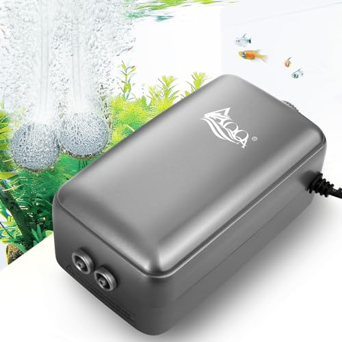 AQQA Aquarium Luftpumpe, ≤ 35dB Extrem Leise Aquarium Sauerstoffpumpe mit Doppel Rückschlagventil Zubehör, für 50-450L Fish Tank (8W)