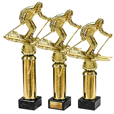 eberin – Ski Alpin Pokal mit Gravur – erhältlich in 3 Größen – Marmor Goldsäule Trophäe Award
