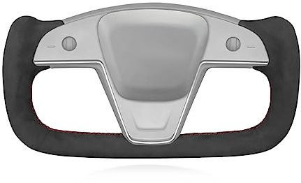 MEWANT Handstich Schwarz 9040 Auto Lenkradbezug Wrap für Tesla Yoke Model S Plaid 2021-2023 / Model X 2021-2023 Lenkradzubehör für Tesla Yoke