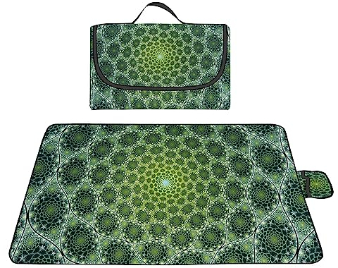 TengYuer Picknickdecke 180x200cm Stranddecke Wasserdicht Sandfrei Isoliert Faltbar Strandmatte mit Tragegriff Outdoor Campingdecke XXL für Camping Parks Strände Picknick GrüNes Mandala