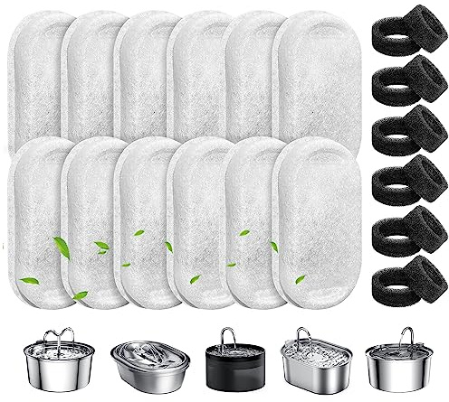 24 Stück Katzenbrunnen Filter für 2L/3.2L/4L Katzenbrunnen Edelstahl | 12 Stück Kohlefilter Und 12 Stück Schaumfilter, 3-Stufen-Filtersystem, Erfüllt 6 Monate Ersatzbedarf