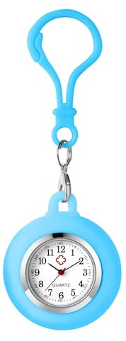 JewelryWe Karabineruhr Silikon Taschenuhr mit Karabiner: Damen Analog Quarz Karabiner Uhr mit Blau abnehmbarem Silikon Hülle Frauen FOB Clip auf Uhr für Ärzte Krankenschwestern