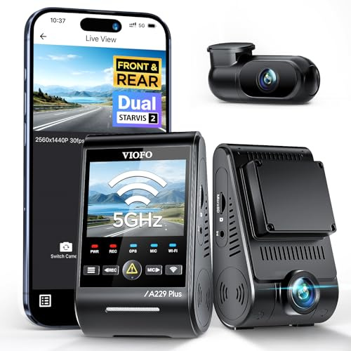 VIOFO A229 Plus Dash Cam Front and Rear, Dual STARVIS 2 Sensors, 2 Channel HDR, 1440P+1440P Voice Control Car Dash Camera, 5GHz Wi-Fi, Voice Control, Ultra-Precise GPS