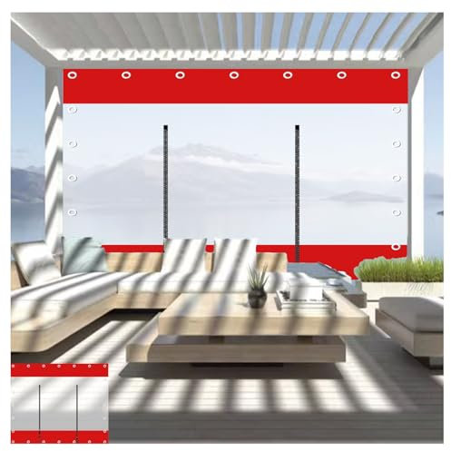 Tarpaulin side panels, with zipper door, waterproof PVC soft glass with holes, red transparent spliced tarpaulin, suitable for greenhouse, garage tent side panels (Size : H3xL6m/H9.8xL19.6ft)