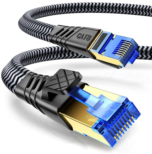 NORSHY Cat 8 LAN Kabel, 40Gbps Netzwerkkabel 2000MHz Gigabit Hochgeschwindigkeits Internetkabel, Flach S/FTP RJ45 Kabel Geflochtener Patchkabel für PS5/PS4, Switch,TV, PC, Modem, Router