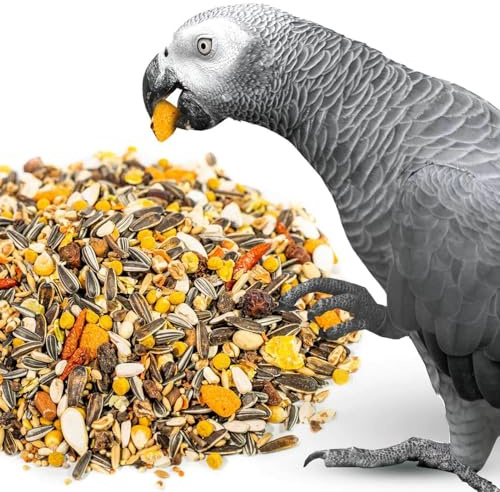 PARROT ESSENTIALS Premium African Grey Parrot Food - 1KG Bag – Parrot Seed Mix – Healthy & Natural Parrot Food for African Grey Parrots With Dried Vegetables
