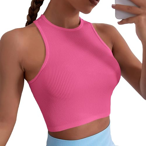 ATRACTIVOLL Débardeur Femme Basique, Crop Tank Top, Printemps ete Hauts sans Manche, Extensibles, Classics, col Rond, Décontracté Yoga Fitness Sport sans Manche T-Shirt Coupe Cintrée