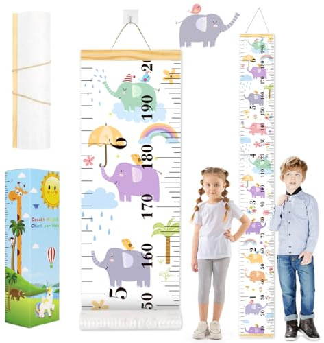 ouhos Messlatte Kinder Größenmesser Kinder Wachstum Messlatte Aufrollbare Wandbehang Höhenmesser Abnehmbare Leinwand Messleite Lineal für Baby Kinderzimmer Schlafzimmer Wanddekoration mit Box