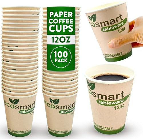 volila Vasos de Papel para Café, Vasos Reciclables, Vasos de Papel Desechables para Café y Té, Vasos Compostables para Chocolate Caliente y Capuchino (12 oz)