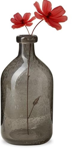Torre & Tagus Jarrón de vidrio gris sólido de 8 pulgadas para flores y botella difusora de juncos, jarrones negros transparentes soplados por la boca y herméticos para decoración moderna del hogar