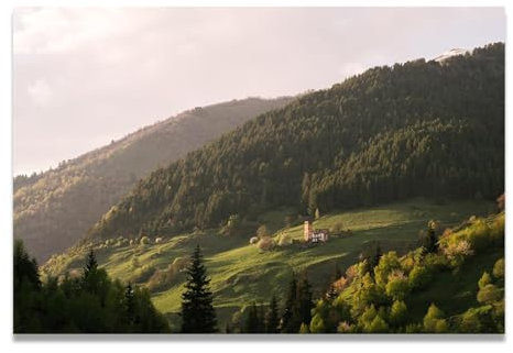 xukgmsg Capanna Nel Bosco Paesaggio Alberi Foresta Decorazione artistica da parete Quadro Stampa su tela Arte murale Casa Soggiorno Camera da letto Ufficio Decorazione 90x60cm
