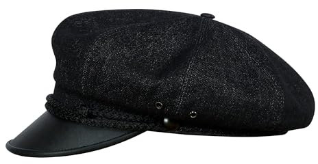 Sterkowski Harley Schirmmütze |100% Baumwolle Denim Schiebermütze für Herren und Frauen | Schiebermütze Herren Schirmmütze Herren Gatsby Herren Schaffner Mütze Ballonmütze Herren Schwarz 61