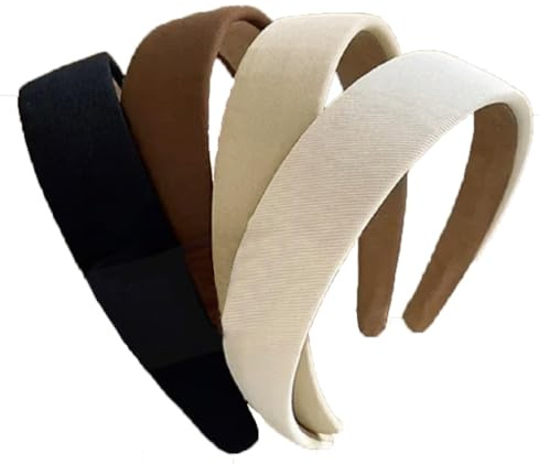 Lilbitty 4 Stück Breite Haarbänder für Damen, Modische Haarreifen in Braun, Beige und Schwarz, Rutschfeste Stirnbänder für Frauen und Mädchen, Klassische Breite Haarbänder für den Alltag