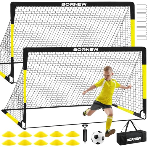 Kids Soccer Goal for Backyard Set - 2 Set of 7X5 / 6X4 ft Toddler Soccer Nets Training Equipment, Soccer Ball, Pop Up Portable Soccer Set for Kids and Youth Games and Training Goals Ages 3-16 Gift