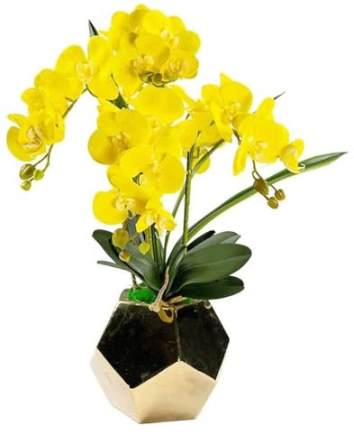 EYPKPL Fiori Decorativi Orchidee finte Orchidea Artificiale Gialla Fiore Artificiale in Poliuretano Vaso in Ceramica Fiori Artificiali Phalaenopsis Fiori Finti Conveniente