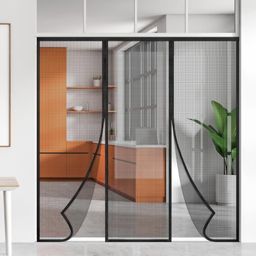 Zanzariera a doppia porta con magneti più forti, 225 x 280 cm, testa larga 3,8 cm, senza mani, a prova di insetti, adatta per animali e bambini, ideale per porta scorrevole, balcone