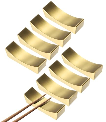 sourcing map 8pcs 304 Stainless Steel Chopstick Rest, Curved Shape Chopstick Stand Holder Knife Rest for Countertop Holding Chopstick Spoon Forks Knife Tabletop Decoration, Gold