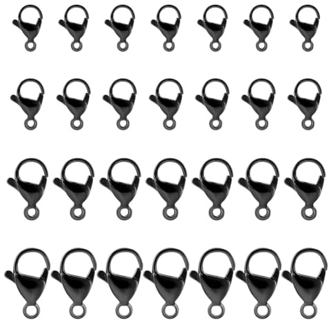 UNICRAFTALE 40 chiusure a moschettone in acciaio inox di 4 misure, 10 ~ 15 mm, colore: nero, per collane e bracciali, chiusure a gancio per catene, chiusure e chiusure per collane