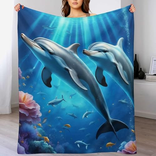 AAPZY Delfin Decke Flauschig & Super Weich - Hochwertige Flannel Fleecedecke Auch Als Wohndecke, Tagesdecke, Sofadecke & Wohnzimmer Geeignet - Überwurf Decke Sofa & Couch, （180×200cm）