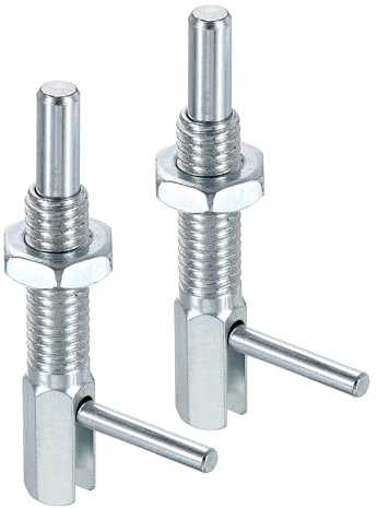 sourcing map 2Pcs Retractable Indexing Plunger Pin, M6 L Spring Plunger Carbon Steel Spring Loaded Latch Telescopic Locking Pin with Nut for Machinery Shipbuilding