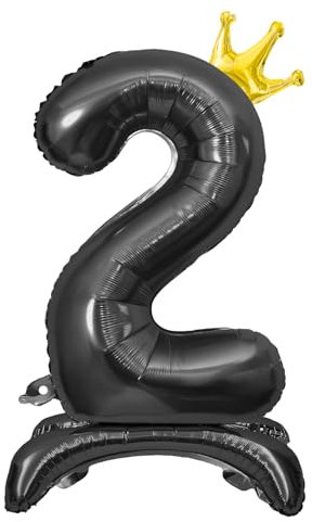 Luftballon 2. Geburtstag, Stehend Folienballon 2 Zahlen Luftballon Schwarz 32/81cm Folienballon Geburtstag Deko Junge Mädchen
