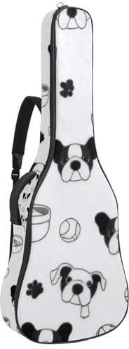 KengjuTesu 43 Zoll Akustikgitarre Softcase mit Rucksackgurt und 2 Taschen Französische Bulldogge Fußball, Keine Polsterung Rucksack Wasserdicht Oxford Tuch Bassgitarre Gigbag für Konzertgitarren,
