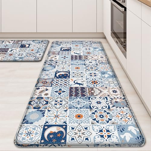 Tritard Boho-Küchenmatten für den Boden, bunte Keramik-Küchenteppiche, rutschfest, wasserdicht, Anti-Ermüdungs-Matten für Küche, Boden, PVC, Küchenbodenmatte für Waschbecken, Wäsche, Büro, 44 x 71 cm