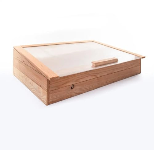 Mega Holz Premium Frühbeet 116x76x30 cm aus europäischer Lärche mit Klappdeckel - Wetterfest - Polycarbonat-Fenster - Hochbeet-Aufsatz aus Holz, kompatibel mit Hochbeet, für Garten, Balkon & Terrasse