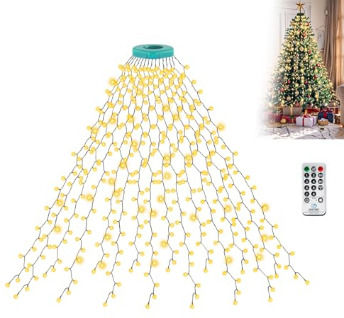 Lichterkette Weihnachtsbaum Warmweiß, 2.5m*12 Tränge 360 LEDs Weihnachtsbeleuchtung mit 8 Leuchtmodi, Timerfunktion Ausgestattet, Wasserdicht Weihnachtsbaum Lichterkette für Partys, Weihnachten, Deko