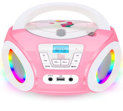 Tinygeeks Tunes CD-spelare för barn - Nyhet - FM-radio - Batterier ingår - Söt radio med högtalare - Den perfekta presenten till småbarn - Rose
