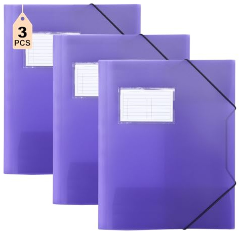 DoocliB 3 Stück Postmappe A4 Schule Lila, Sammelmappe | Eckspannermappe Elastische Bandbefestigung, Robust und Langlebig, Dokumentenmappe für Kinder, Jungen und Mädchen