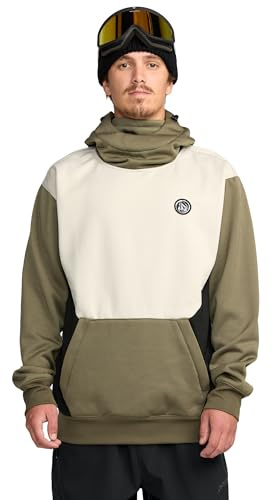 Volcom Hydro Fleece Riding Hoodie för män – vattenavvisande tröja med stormhuva och tumhål, Militärt, L