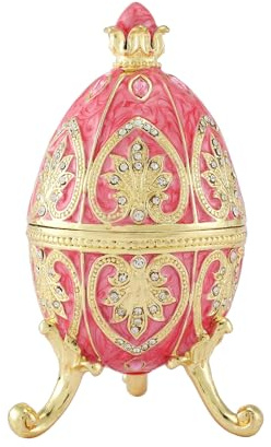 QIFU Hand Painted Pink Easter Egg Style Enamel Trinket Box, Unique Jewelry Box to Store Your Jewelry in Style