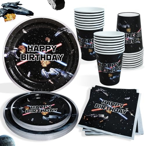 100 pezzi Piatti di Carta Compleanno Spazio - Spaziali Galassia Piatti e Bicchieri per Feste di Compleanno per Decorazioni Set Stoviglie Bambini Nave Stellare Spazio
