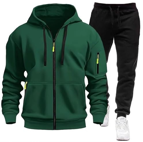 MJGkhiy Tuta Uomo Completa Invernale Felpa con Zip e Cappuccio + Pantaloni da Jogging Completo Palestra Tute da Ginnastica Abbigliamento Sportive Casual Militare Giacca con Pantalone Sport Set