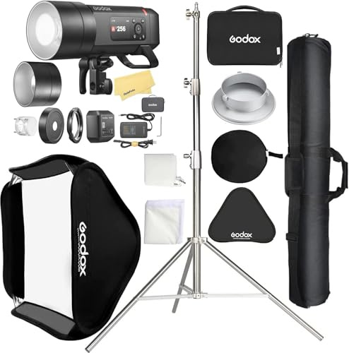 GODOX AD400Pro II Outdoor Flash with Godox Softbox 80cmX80cm /32X32+2.8M Heavy Duty Light Stand and Carry Bag for Canon Sony Nikon Fujifilm Olympus Panasonic,21.6V/2600mAh Battery,0.01~1s Recycle