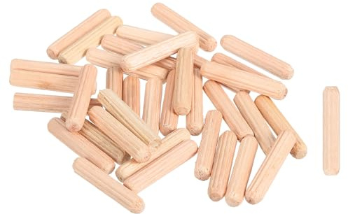 QUARKZMAN 120Stk 1/4x1-1/6 (6mmx30mm) Holz Dübel Mit Rillen Und Fasen Hartholz Zapfen Verjüngte Holzstifte Gerillte Holz Dübel Für Möbel Basteln DIY