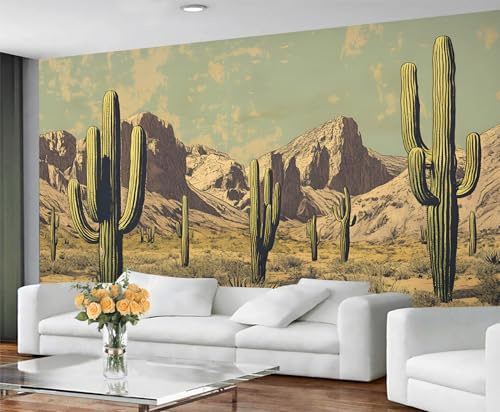 GIVLWF Desert Wallpaper & Mural, Cactus Wallpaper for Living Room, Desert Landscape Wall Paper for Bedroom, Murals & Room Decor - Non Self Adhesive