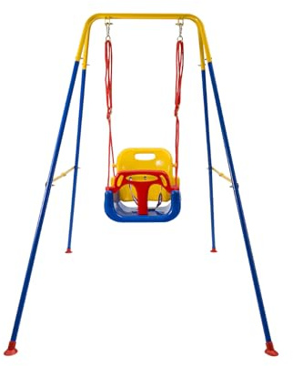 EVERGOODS Toddler Swing Heavy-Duty Kid Swing with Safety Harness, 158CM Folding Swing Set, Outdoor Garden or Home Play Equipment, Children Indoor Swings for 3-in-1 Toddler Swing Set (Blue)