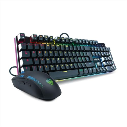 Souris et clavier gaming mécanique, disposition italienne QWERTY, USB, anti-ghosting, clavier rétroéclairé LED RVB, souris gaming jusqu'à 32000 DPI - Noir