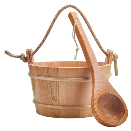Set di mestoli per sauna in legno da 4 litri, di grande capacità, con cucchiaio, set di utensili da bagno a vapore, barili per sauna, barili con cucchiaio