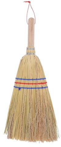 FESTFENDS Scopa in paglia naturale | Portatile con manico corto in legno | Spazzola da 18 pollici per interni, esterni, garage, giardino, cortile, strada, vialetto